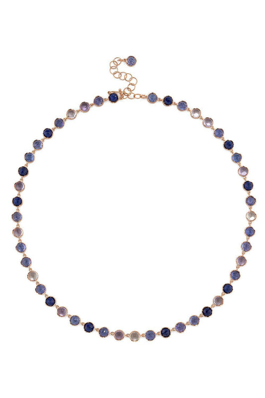 Lapis Tanzanite Small Classic Link Necklace-ROSE GOLD-16-JEWELRYFINE JEWELNECKLACE O-IRENE NEUWIRTH JEWELRY