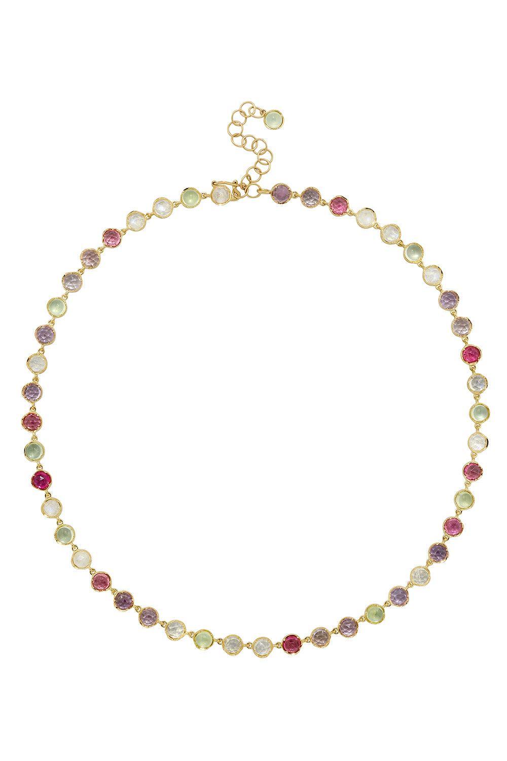 Prehnite Pink Tourmaline Small Classic Link Necklace-YELLOW GOLD-16-JEWELRYFINE JEWELNECKLACE O-IRENE NEUWIRTH JEWELRY
