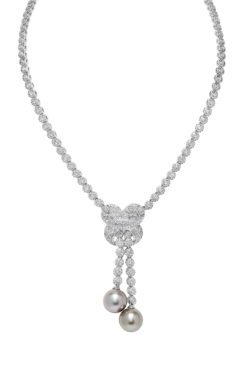Pearl Diamond Tassel Necklace-WHITE GOLD-JEWELRYFINE JEWELNECKLACE O-ANDREOLI