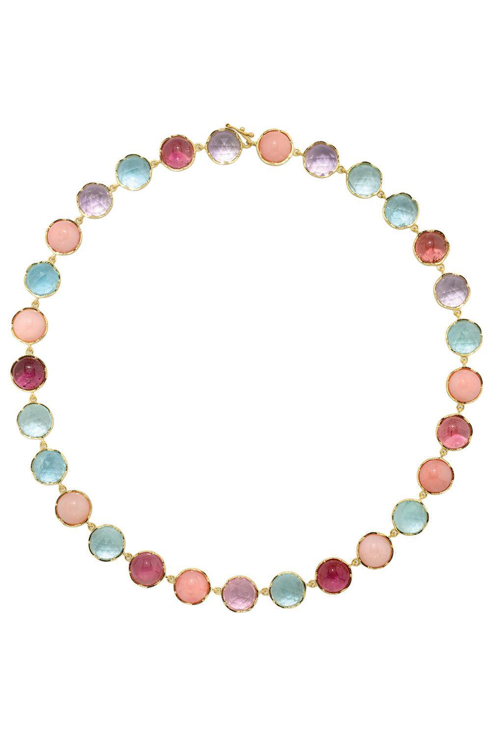 Pink Tourmaline Aquamarine Medium Classic Link Necklace-YELLOW GOLD-18-JEWELRYFINE JEWELNECKLACE O-IRENE NEUWIRTH JEWELRY