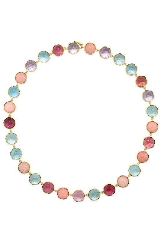 Pink Tourmaline Aquamarine Medium Classic Link Necklace-YELLOW GOLD-18-JEWELRYFINE JEWELNECKLACE O-IRENE NEUWIRTH JEWELRY