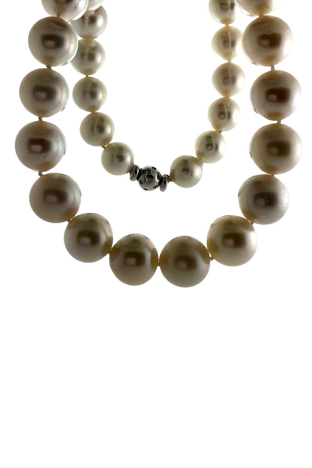 Diamond South Sea Pearl Necklace-WHITE GOLD-17.25-JEWELRYFINE JEWELNECKLACE O-PIRANESI