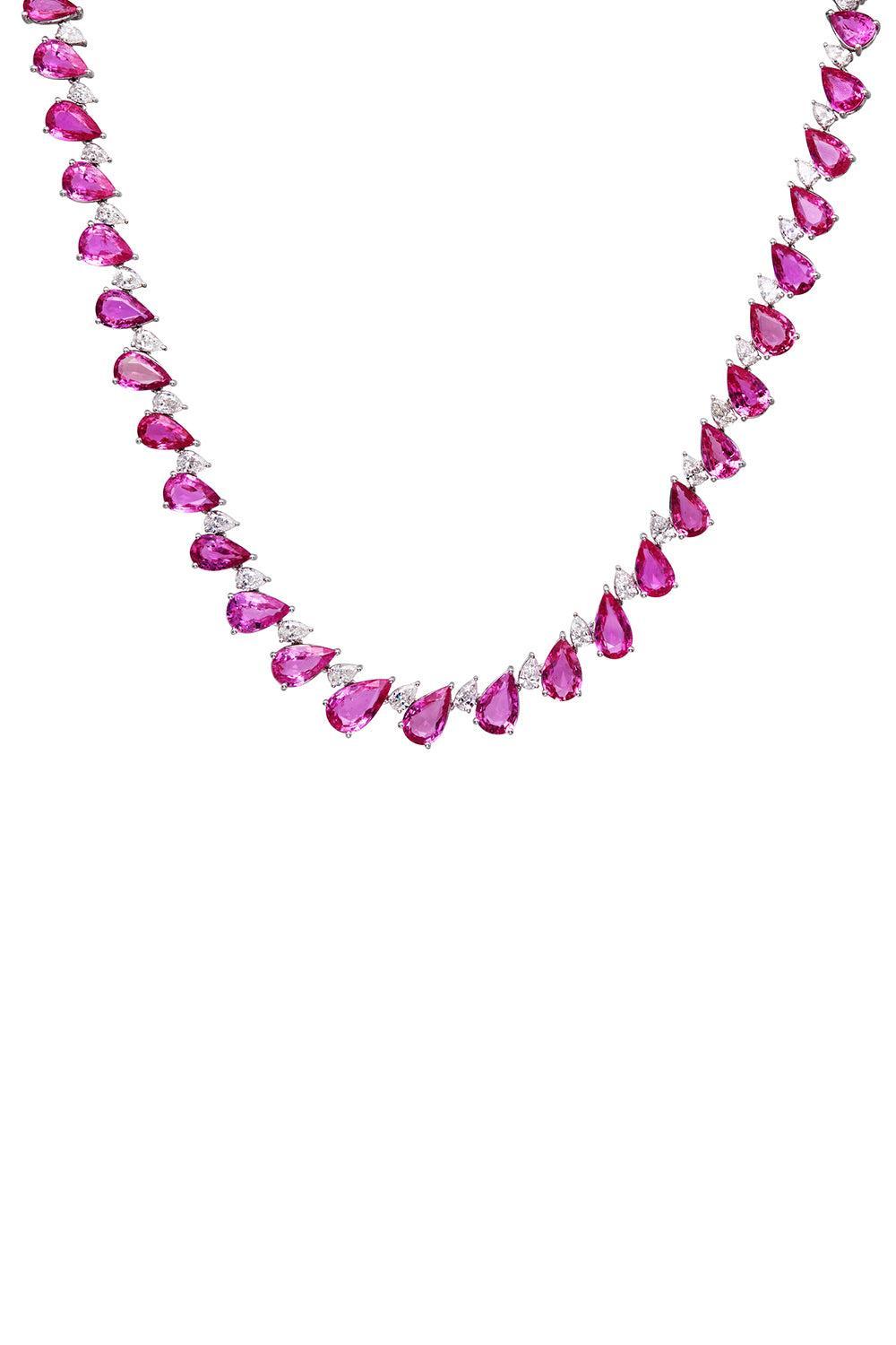 Pink Sapphire Diamond Straight Line Necklace-WHITE GOLD-17-JEWELRYFINE JEWELNECKLACE O-RUCHI NEW YORK