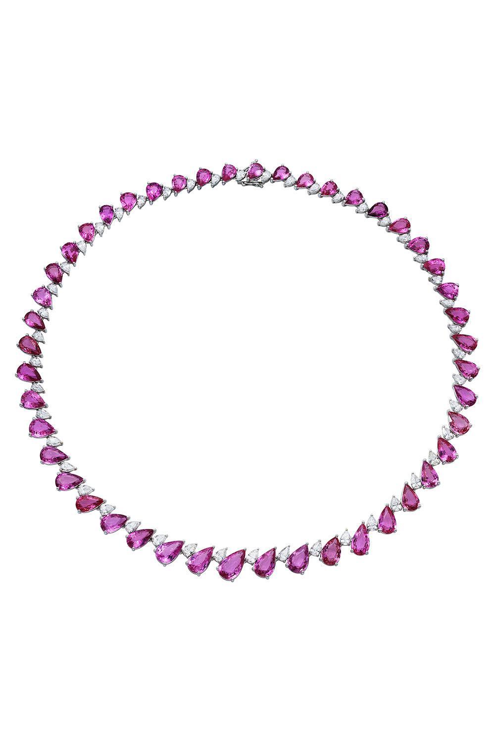 Pink Sapphire Diamond Straight Line Necklace-WHITE GOLD-17-JEWELRYFINE JEWELNECKLACE O-RUCHI NEW YORK