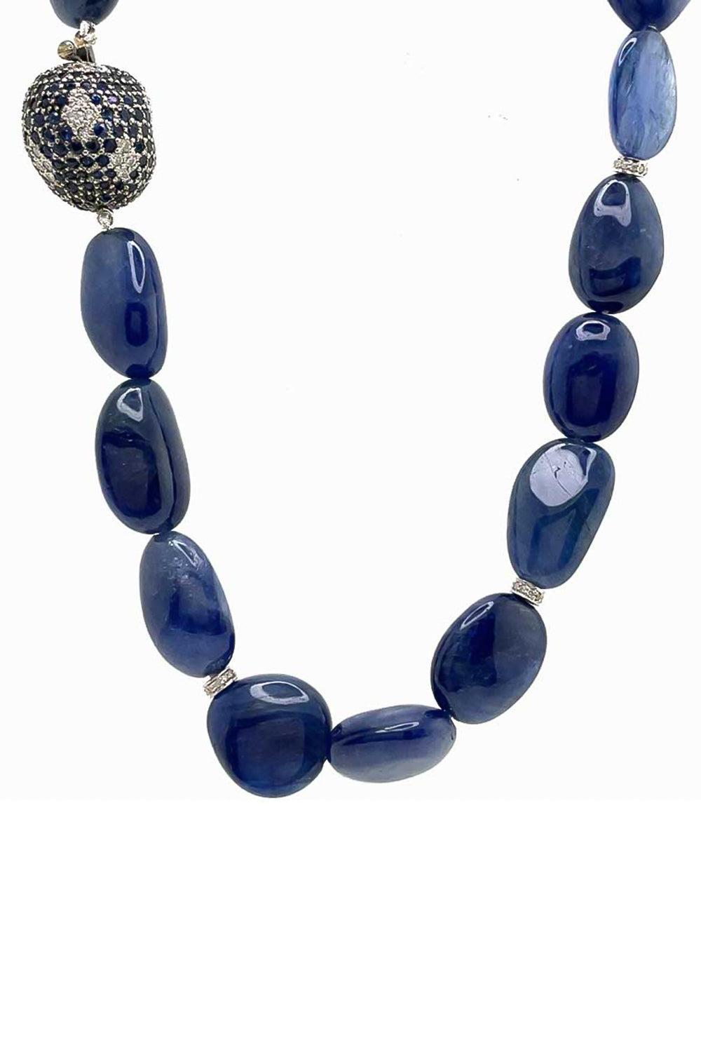 Diamond Blue Sapphire Beaded Necklace-WHITE GOLD-23.5-JEWELRYFINE JEWELNECKLACE O-PIRANESI