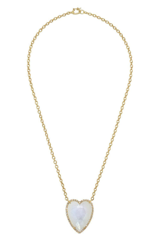 Diamond Rainbow Moonstone Heart Necklace-YELLOW GOLD-JEWELRYFINE JEWELNECKLACE O-IRENE NEUWIRTH JEWELRY