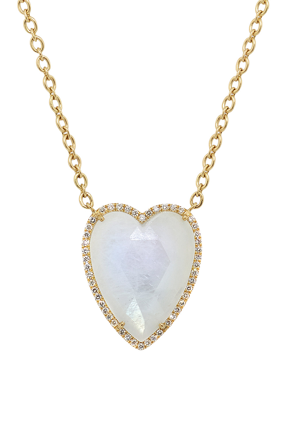 Diamond Rainbow Moonstone Heart Necklace