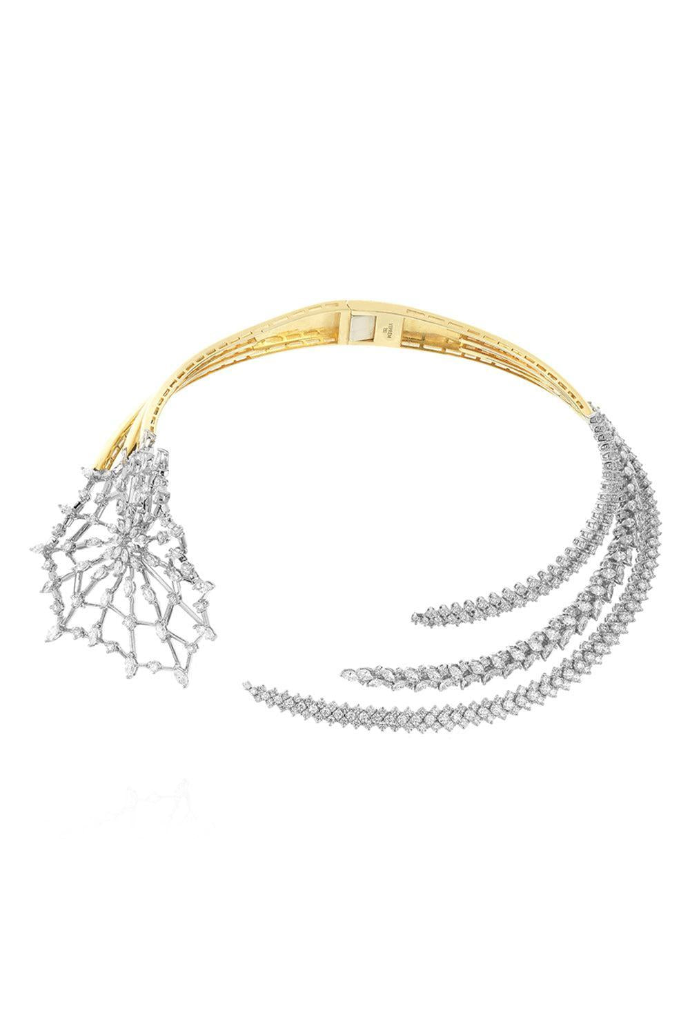 Diamond Three Tier Web Collar Golden Strada Necklace-YELLOW GOLD-JEWELRYFINE JEWELNECKLACE O-YEPREM JEWELLERY