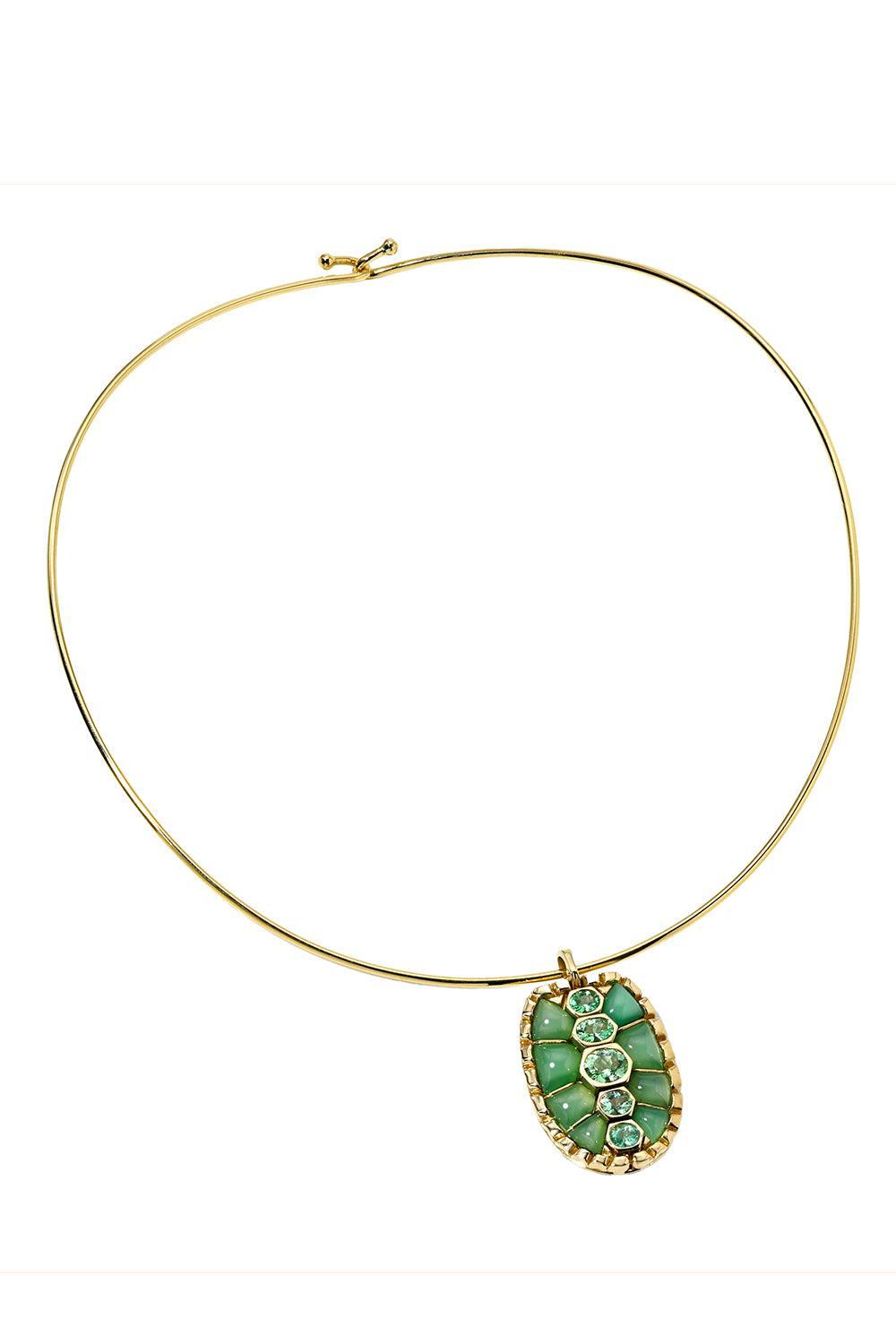 Chrysoprase Paraiba Tortoiseshell Pendant Necklace-YELLOW GOLD-16-JEWELRYFINE JEWELNECKLACE O-RETROUVAI