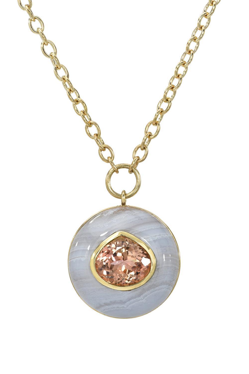 Peach Tourmaline Blue Lace Agate Lollipop Pendant Necklace-YELLOW GOLD-18-JEWELRYBOUTIQUENECKLACE O-RETROUVAI