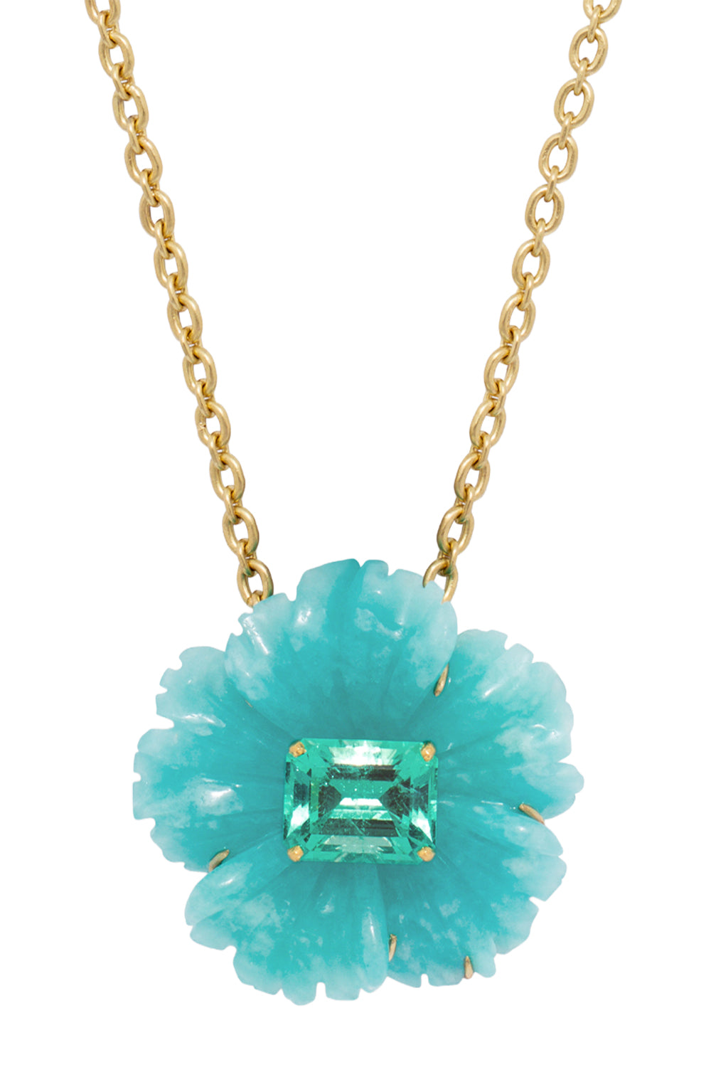  Amazonite Emerald Tropical Flower Necklace-YELLOW GOLD-16-JEWELRYFINE JEWELNECKLACE O-IRENE NEUWIRTH JEWELRY 
