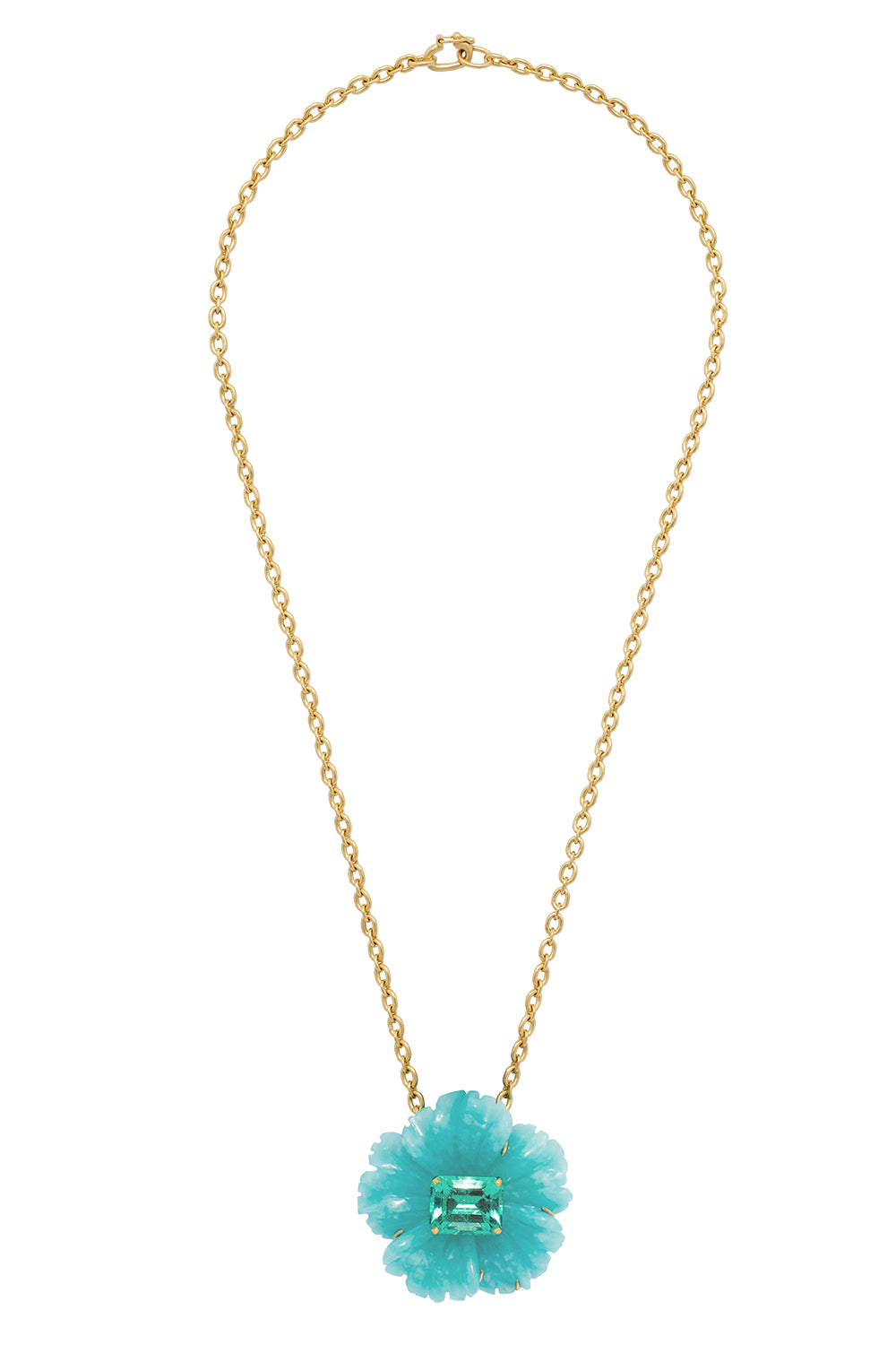 Amazonite Emerald Tropical Flower Necklace-YELLOW GOLD-16-JEWELRYFINE JEWELNECKLACE O-IRENE NEUWIRTH JEWELRY