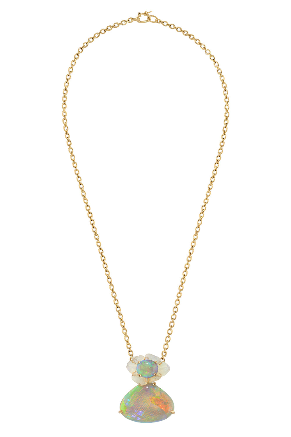 Opal Botanical Tropical Flower Pendant Necklace