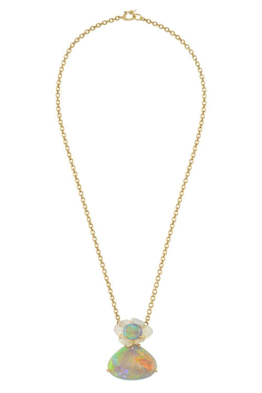 Opal Botanical Tropical Flower Pendant Necklace-YELLOW GOLD-17-JEWELRYFINE JEWELNECKLACE O-IRENE NEUWIRTH JEWELRY