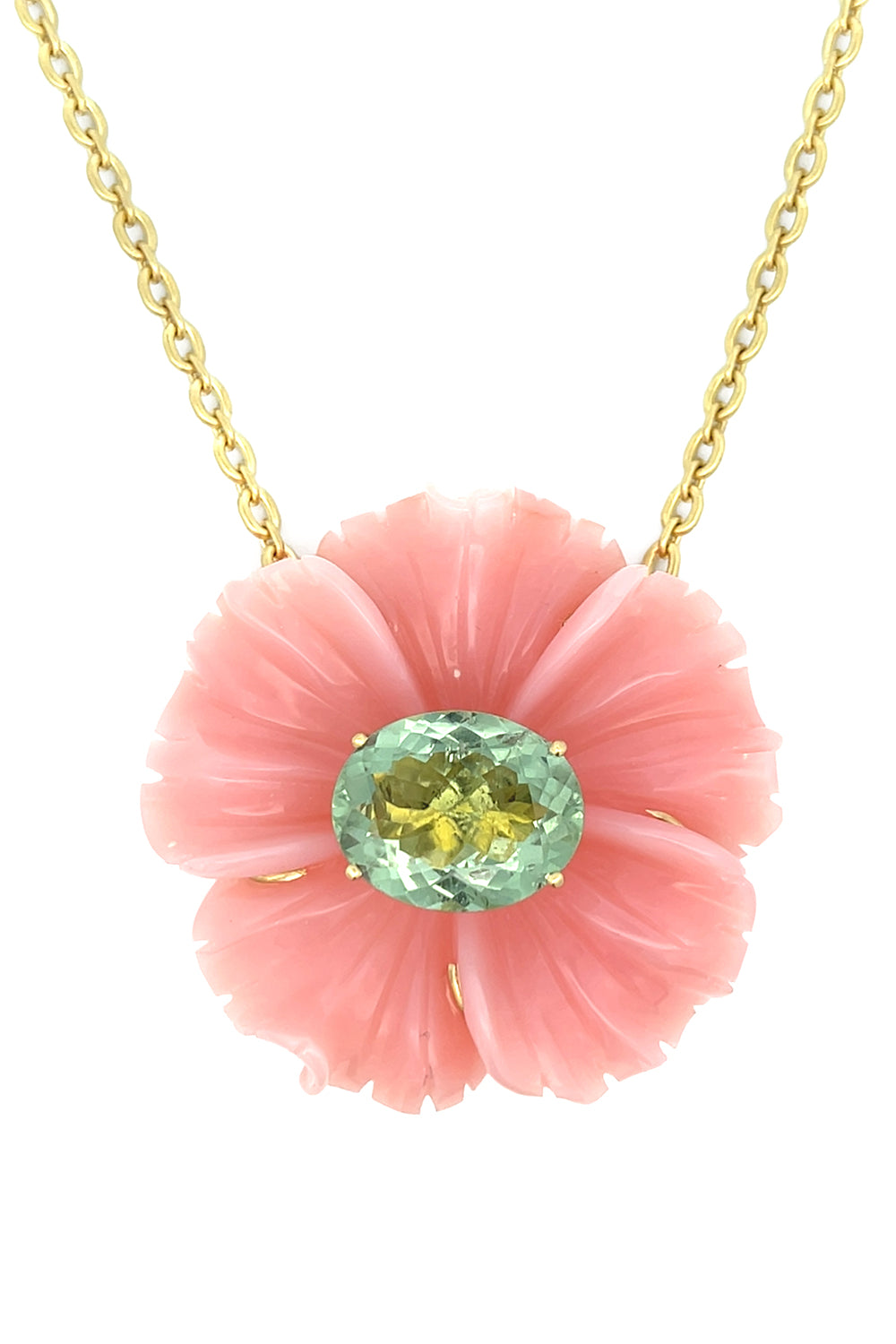Pink Opal Green Tourmaline Tropical Flower Necklace