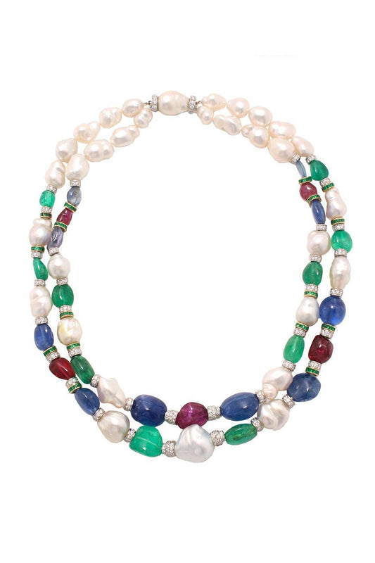 Ruby Pearl Spinel Beaded Couture Necklace-YELLOW GOLD-JEWELRYFINE JEWELNECKLACE O-DAVID WEBB