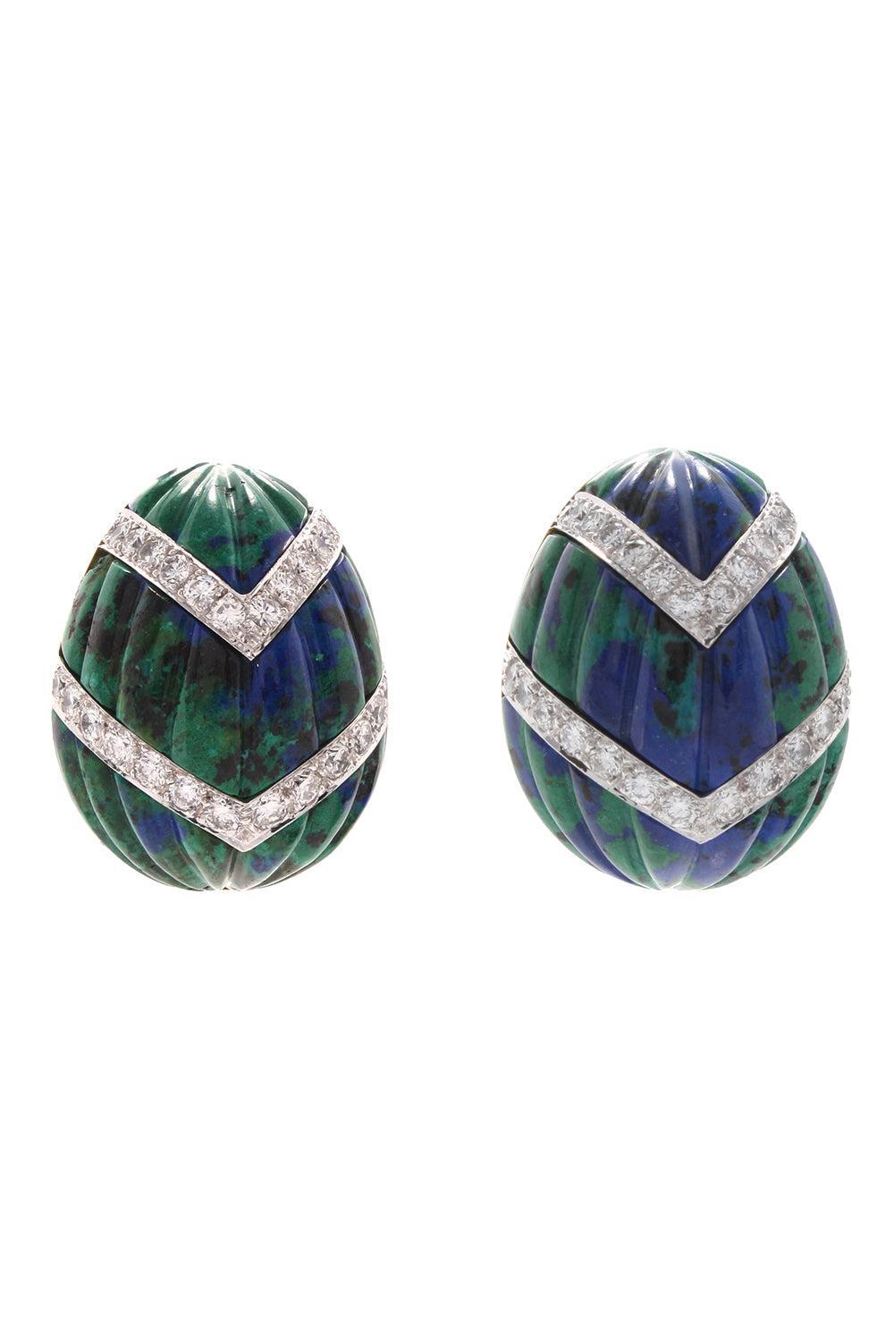 Azurmalachite Fluted Earrings-YELLOW GOLD-JEWELRYFINE JEWELEARRING-DAVID WEBB