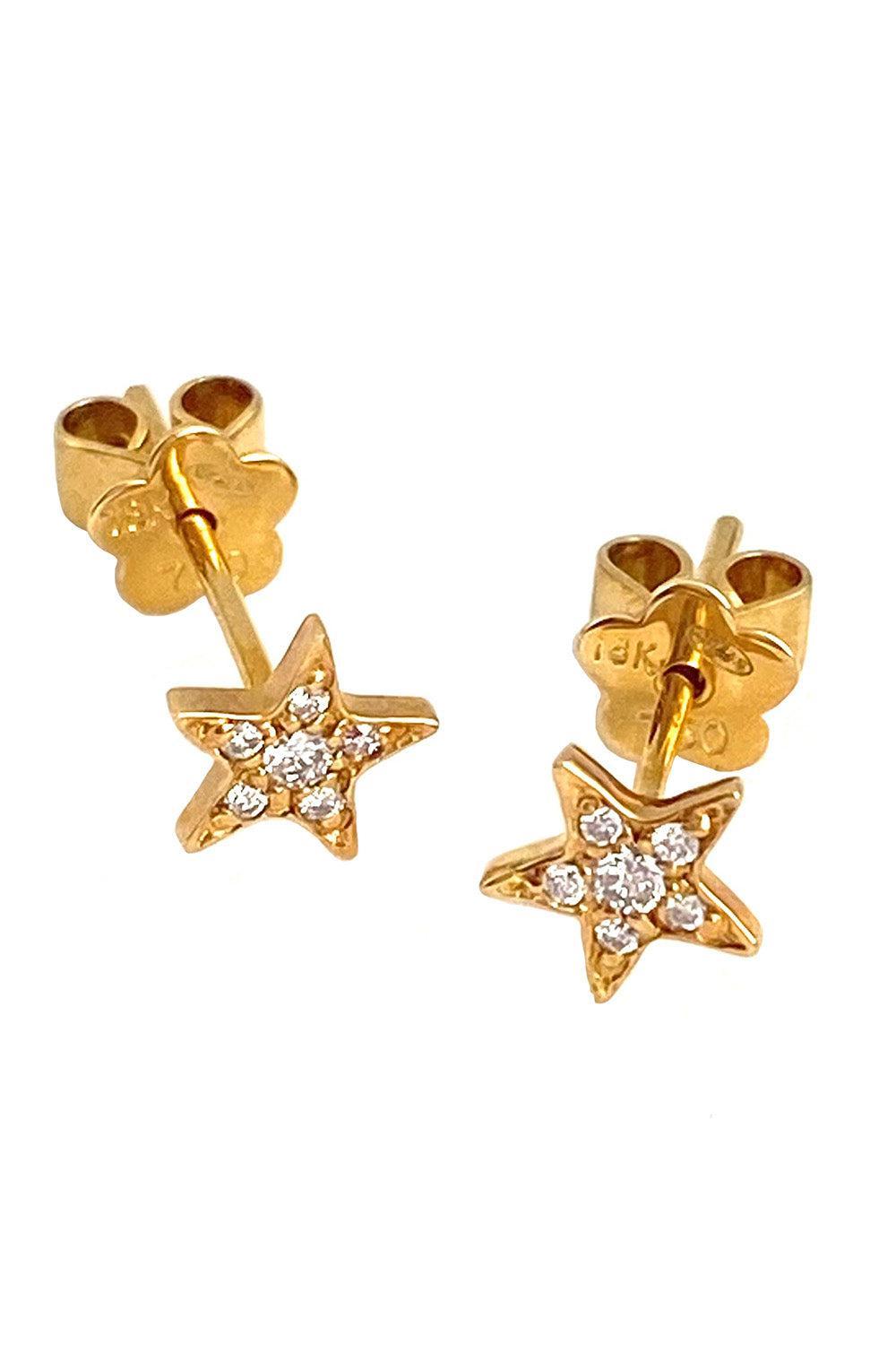 Diamond Mini Lucky Stars Earrings-YELLOW GOLD-JEWELRYFINE JEWELEARRING-STEFERE