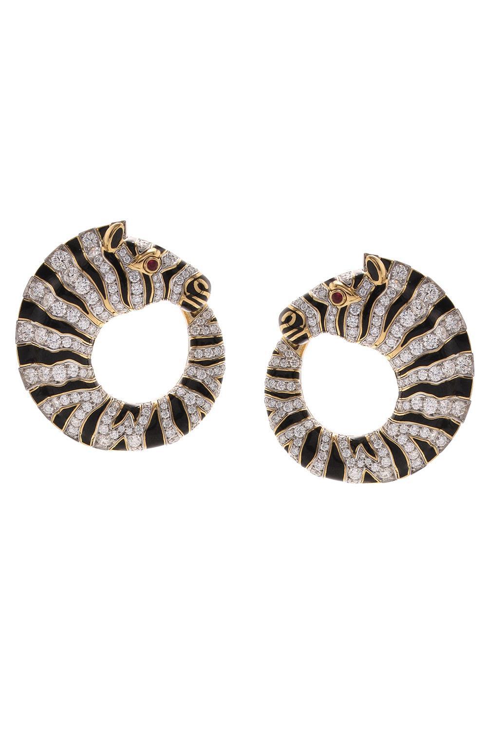 Diamond Black White Zebra Earrings-YELLOW GOLD-JEWELRYFINE JEWELEARRING-DAVID WEBB