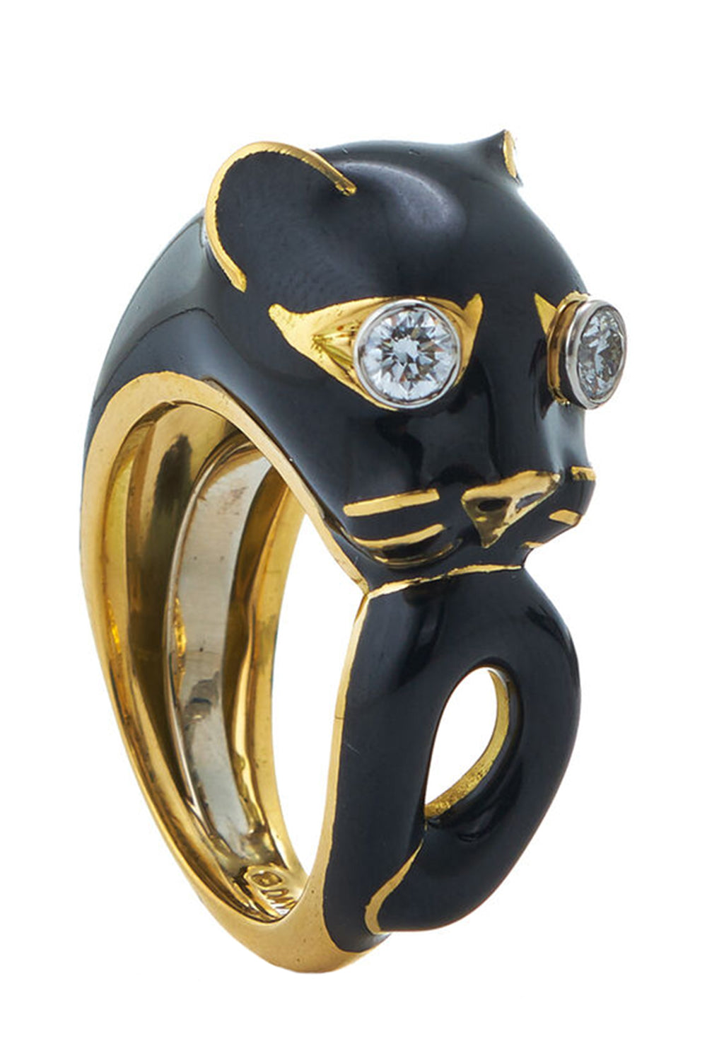 Diamond Black Cat Enamel Ring