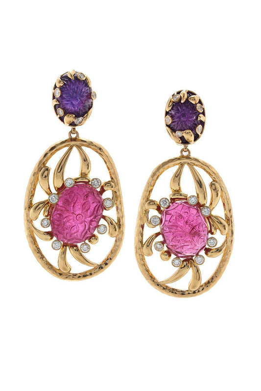 Rubellite Amethyst New Earrings-YELLOW GOLD-JEWELRYFINE JEWELEARRING-DAVID WEBB