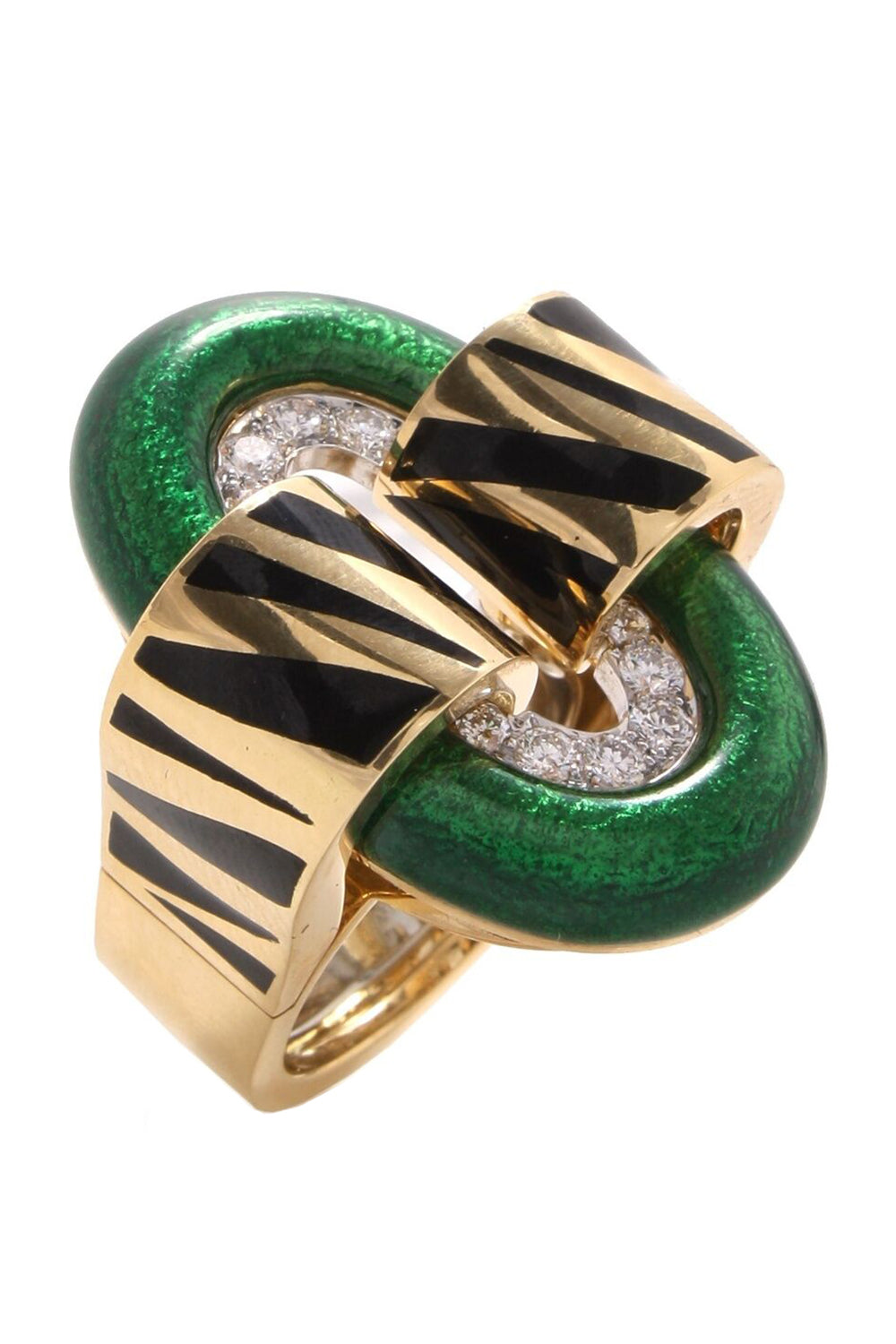 Diamond Tiger Stripe Oval Buckle Ring