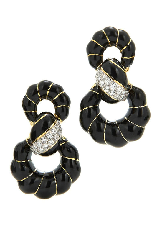 Diamond Fancy Enamel Hoop Earrings