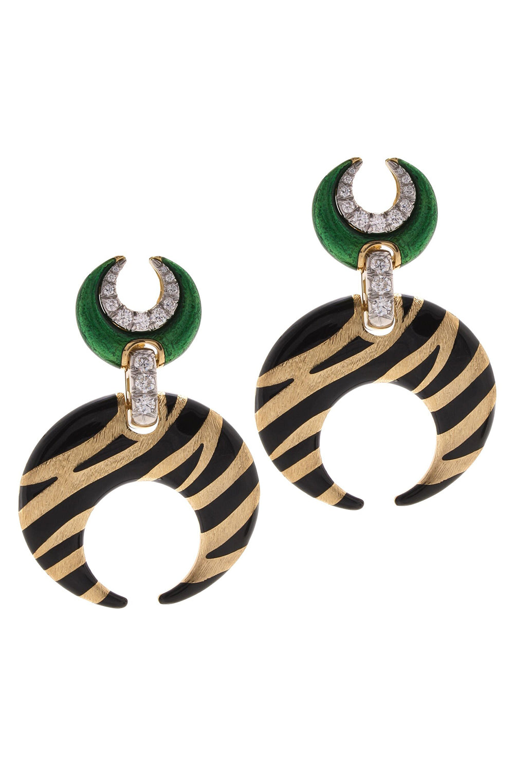Diamond Tiger Stripe Crescent Enamel Earrings