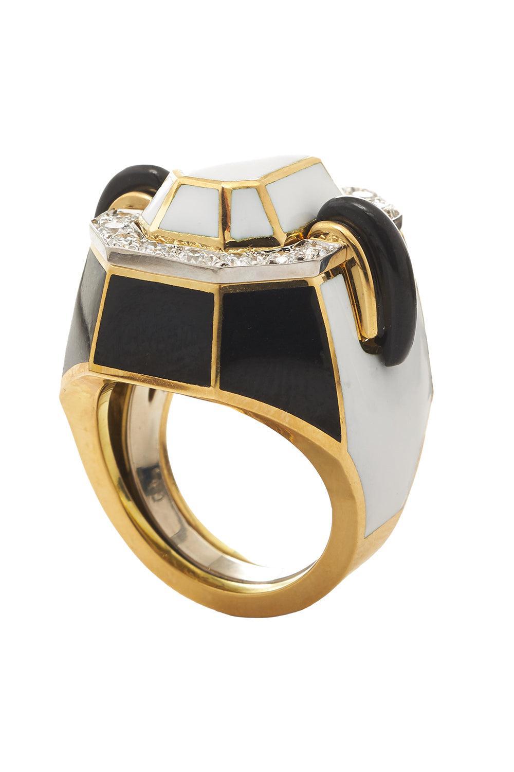 Onyx Black White Small Facet Ring-YELLOW GOLD-6.25-JEWELRYFINE JEWELRING-DAVID WEBB