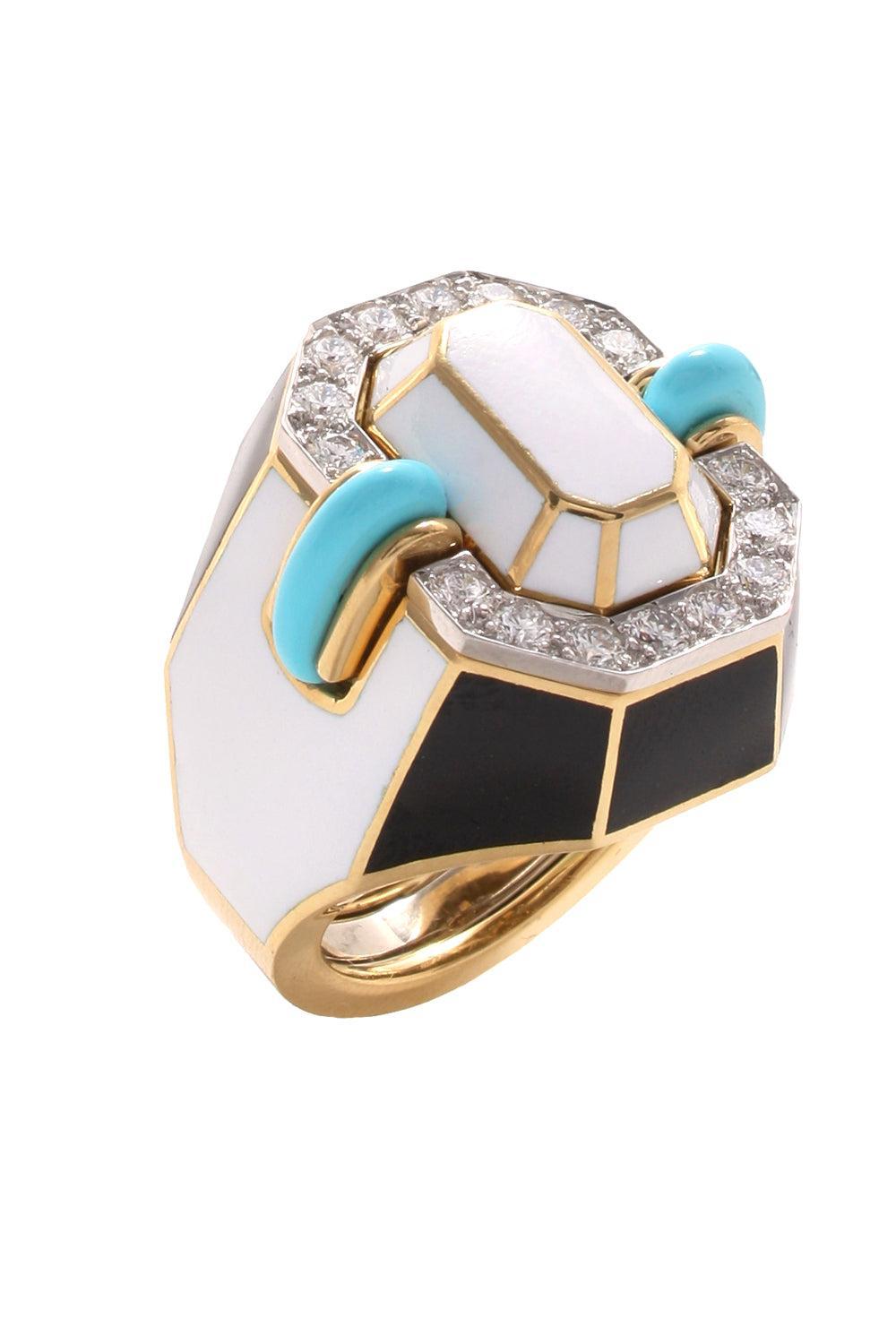Diamond Turquoise White Small Facet Ring-YELLOW GOLD-5.5-JEWELRYFINE JEWELRING-DAVID WEBB