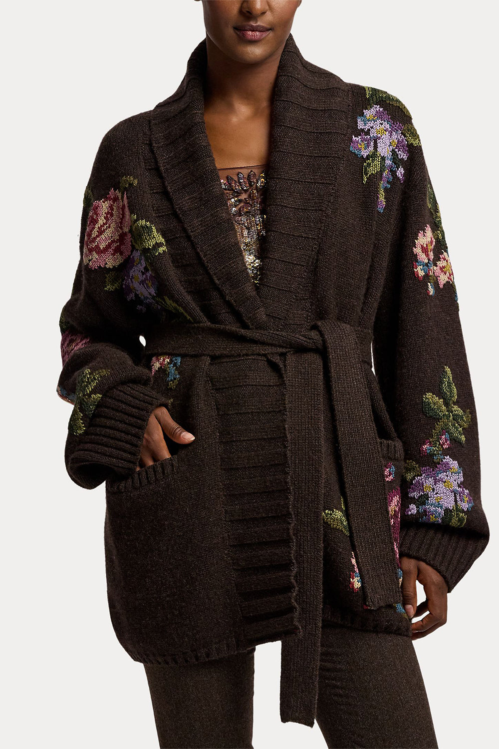 Floral Shawl Collar Cardigan