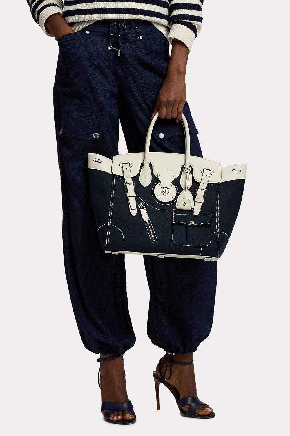 Soft Ricky 33 Calfskin-Trim Canvas Bag-BLUE-HANDBAGTOP HANDLE-RALPH LAUREN