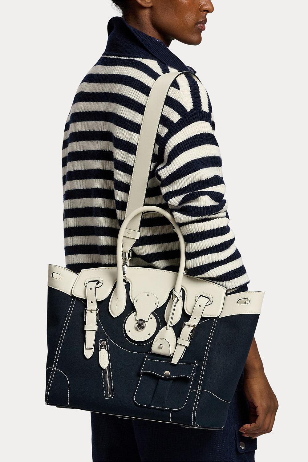 Soft Ricky 33 Calfskin-Trim Canvas Bag-BLUE-HANDBAGTOP HANDLE-RALPH LAUREN