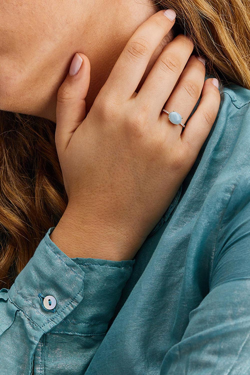 Aquamarine Diamond Azure Stackable Ring-YELLOW GOLD-6.5-JEWELRYFINE JEWELRING-NANIS