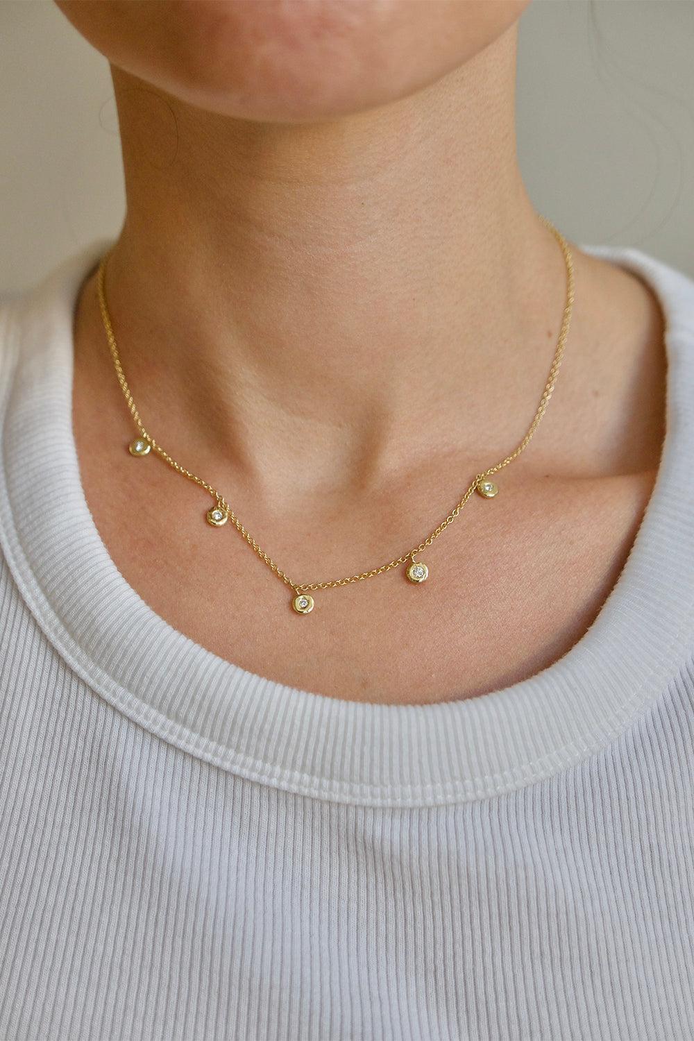 Five Diamond Nesting Gem Necklace-YELLOW GOLD-16-JEWELRYFINE JEWELNECKLACE O-OCTAVIA ELIZABETH