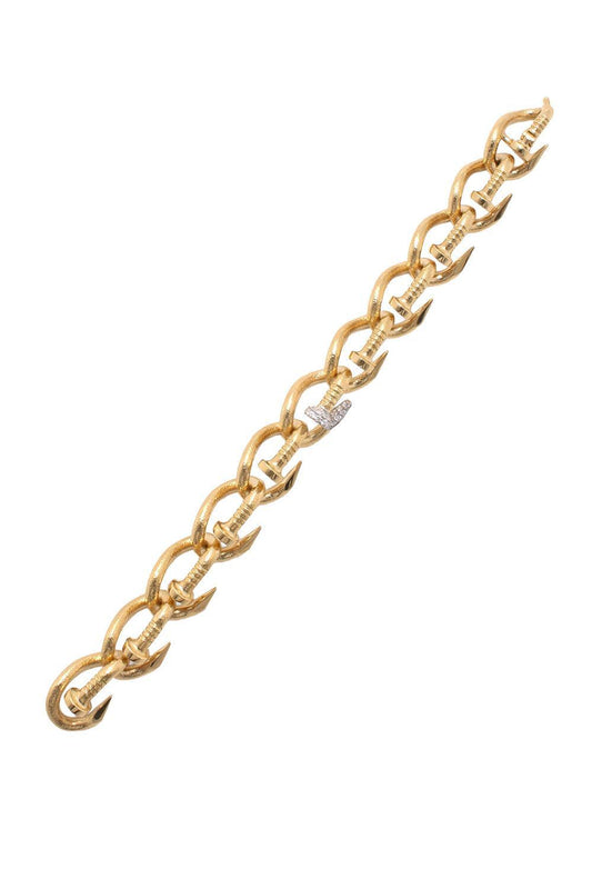 Diamond Hammered Bent Nail Link Bracelet-YELLOW GOLD-JEWELRYFINE JEWELBRACELET O-DAVID WEBB