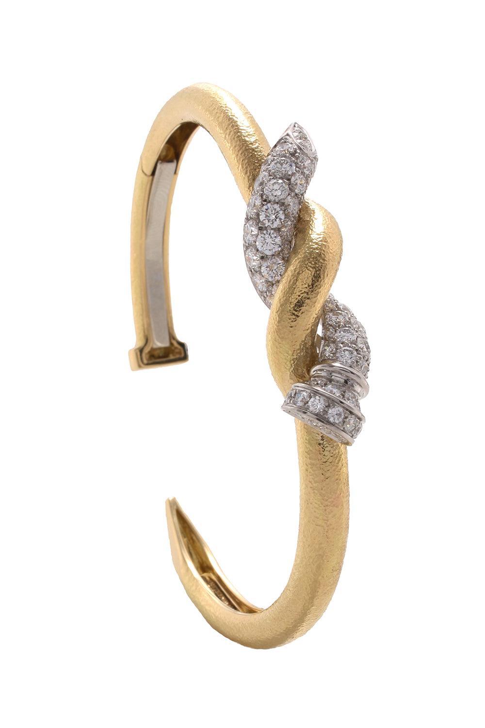 Two Tone Twisted Diamond Nail Cuff-YELLOW GOLD-JEWELRYFINE JEWELBRACELET O-DAVID WEBB