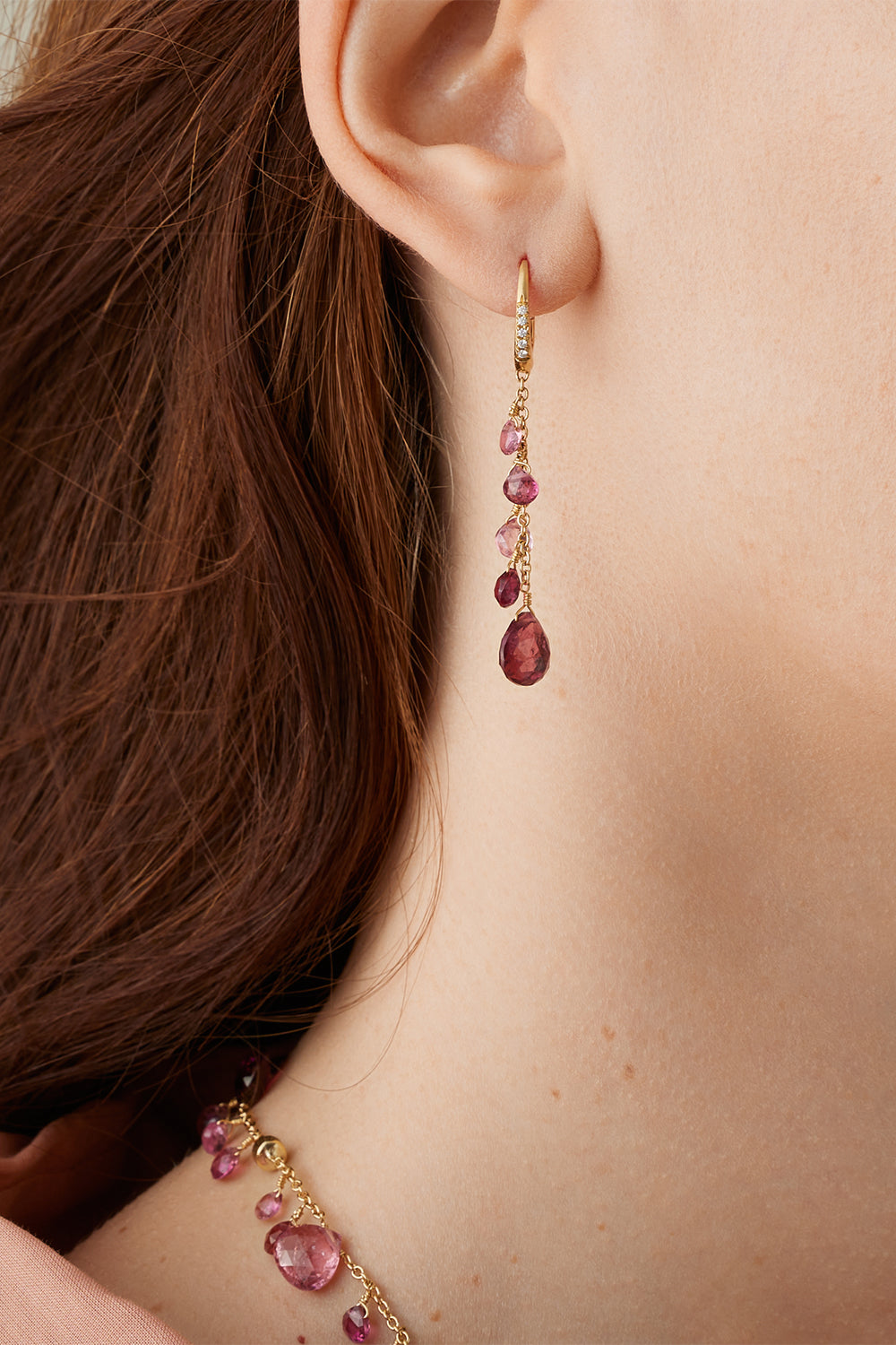 Pink Tourmaline Diamond Paradise Drop Earrings