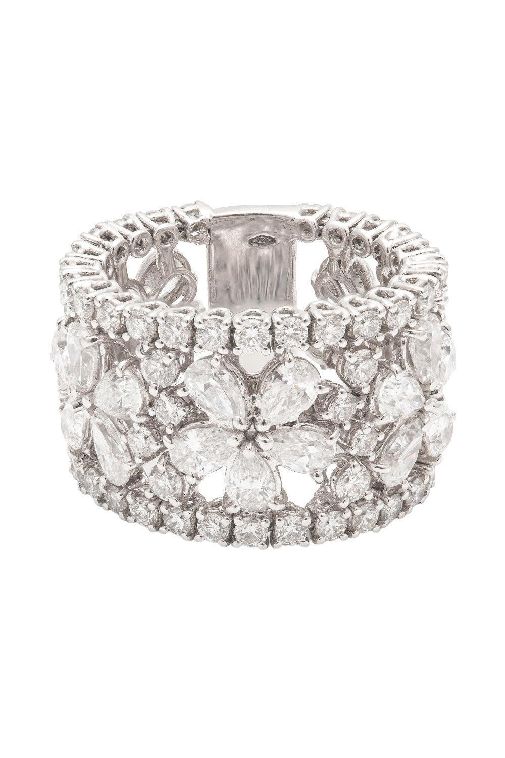 Diamond Wide Flower Ring-WHITE GOLD-6.5-JEWELRYFINE JEWELRING-ZYDO