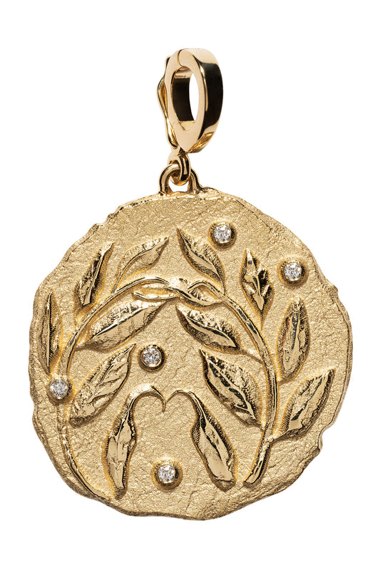 Diamond Large Olive Branch Coin Pendant