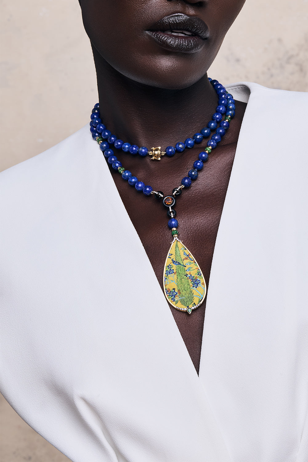 Diamond Citrine Miniature Painting Drop Necklace