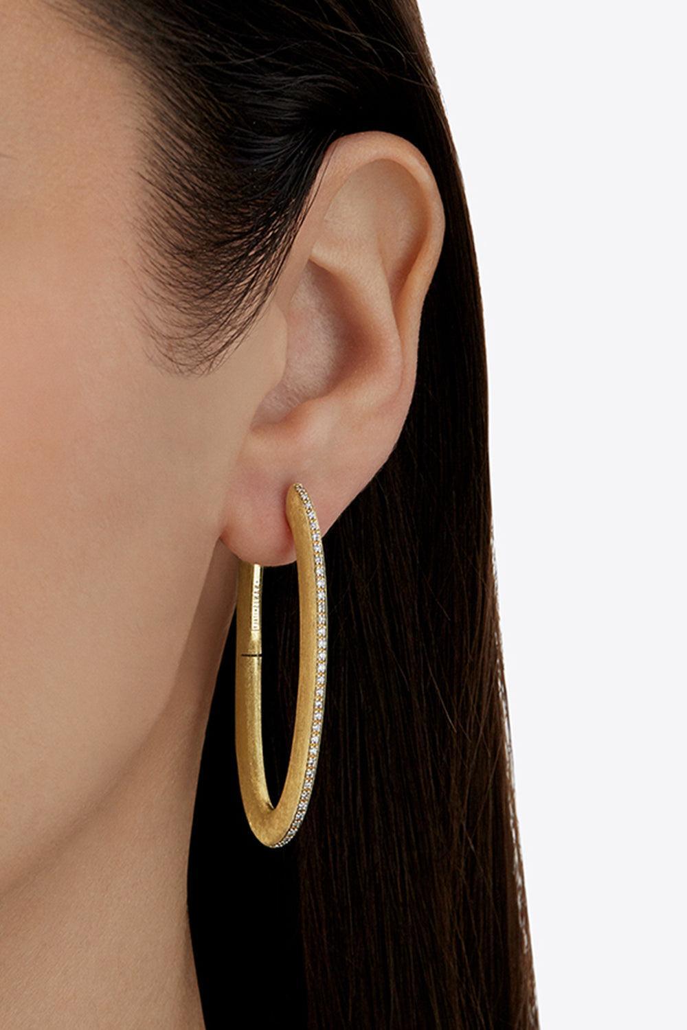 Diamond Big Oval Libera Icon Hoop Earrings-YELLOW GOLD-JEWELRYFINE JEWELEARRING-NANIS