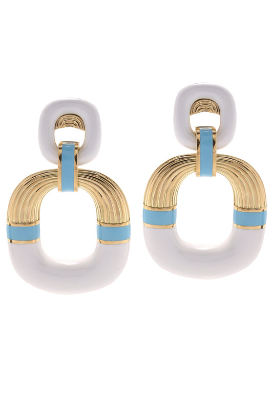 Light Blue White Radiator Hoop Earrings