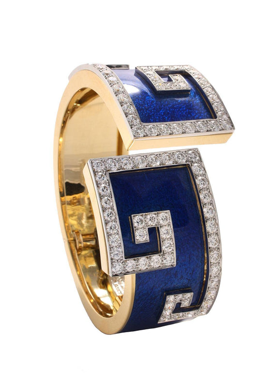 Diamond Royal Blue Scroll Cuff Bracelet-YELLOW GOLD-JEWELRYFINE JEWELBRACELET O-DAVID WEBB