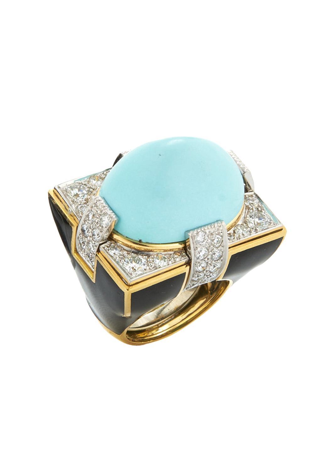 Turquoise Black Grand Central Ring-YELLOW GOLD-6-JEWELRYFINE JEWELRING-DAVID WEBB