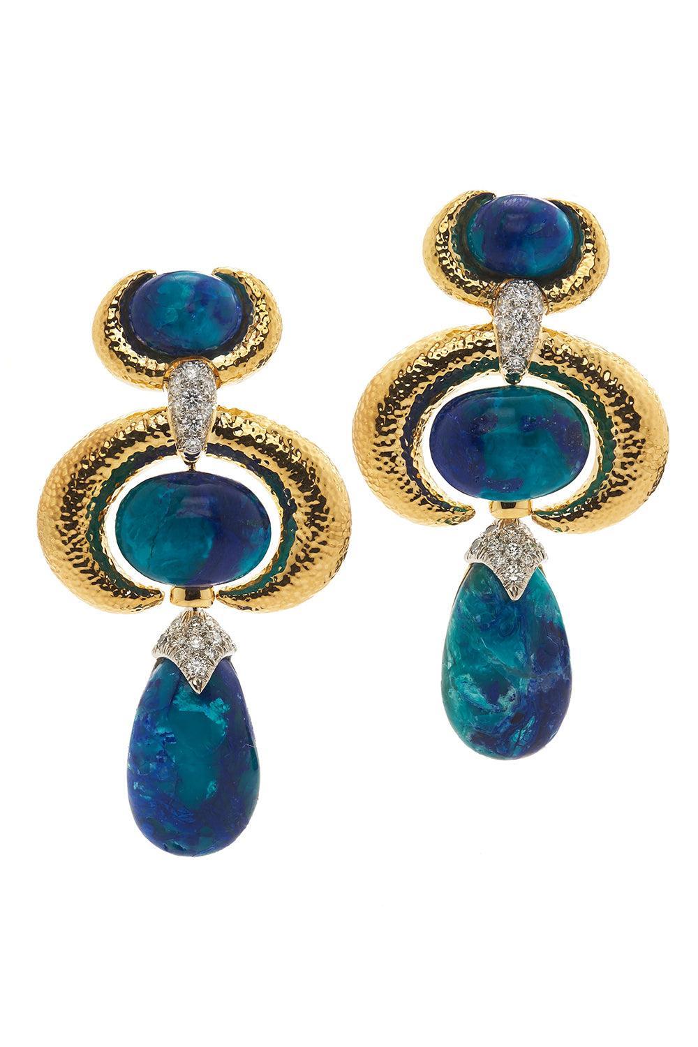 Azure Malachite Double Crescent Couture Earrings-YELLOW GOLD-JEWELRYFINE JEWELEARRING-DAVID WEBB