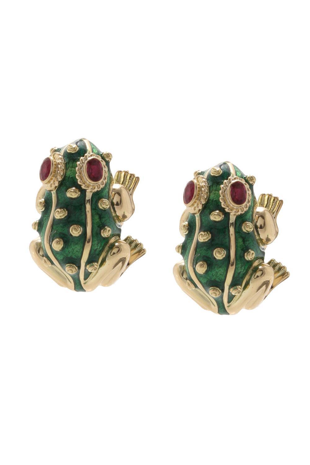 Ruby Green Frog Earrings-YELLOW GOLD-JEWELRYFINE JEWELEARRING-DAVID WEBB