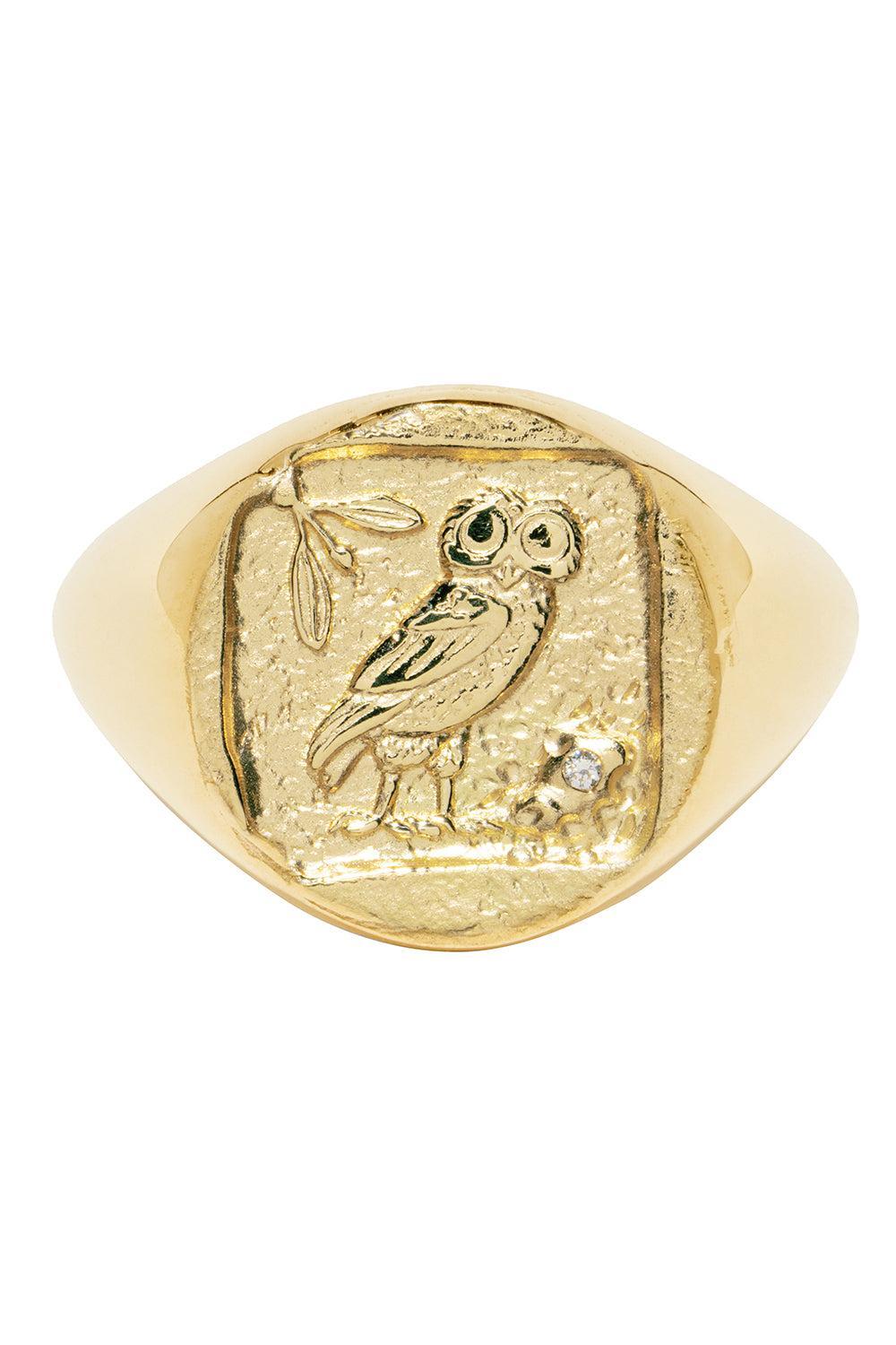 Owl of Athena Coin Signet Ring-YELLOW GOLD-6-JEWELRYFINE JEWELRING-AZLEE