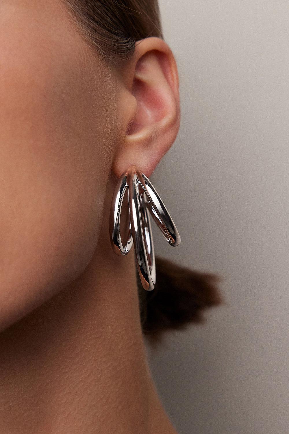 Triple Lilly Baby Hoop Earrings - Silver - 1.5in-SILVER-JEWELRYBOUTIQUEEARRING-JENNIFER FISHER