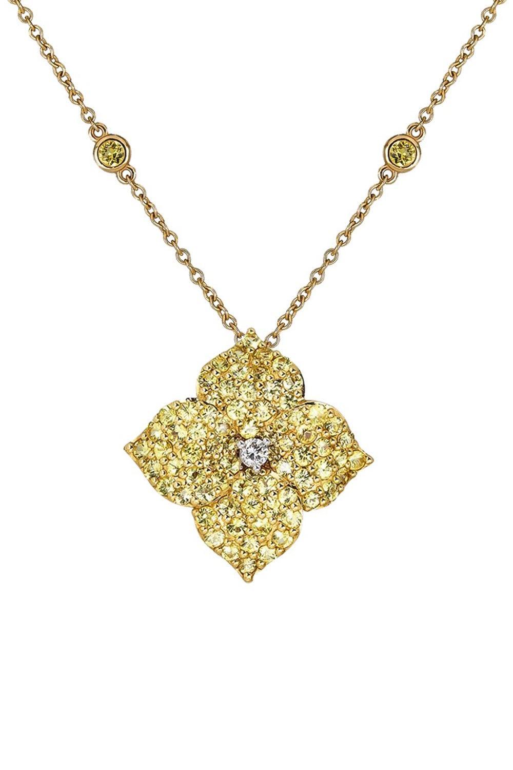 Yellow Sapphire Diamond Large Flower Necklace-YELLOW GOLD-JEWELRYFINE JEWELNECKLACE O-PIRANESI